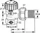 Thermostatventilunterteil in Eckform, mit Gewindeanschluss. Hersteller IMI Hydronic Engineering. Zeichnung zeigt Maße und Anschlussdetails.